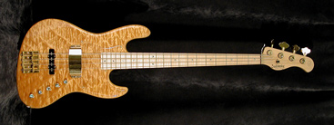 Sadowsky, quilt maple on ash, flame fingerboard