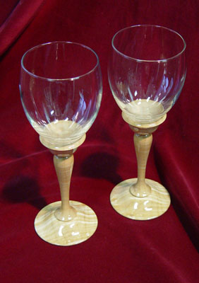wine goblets flame maple